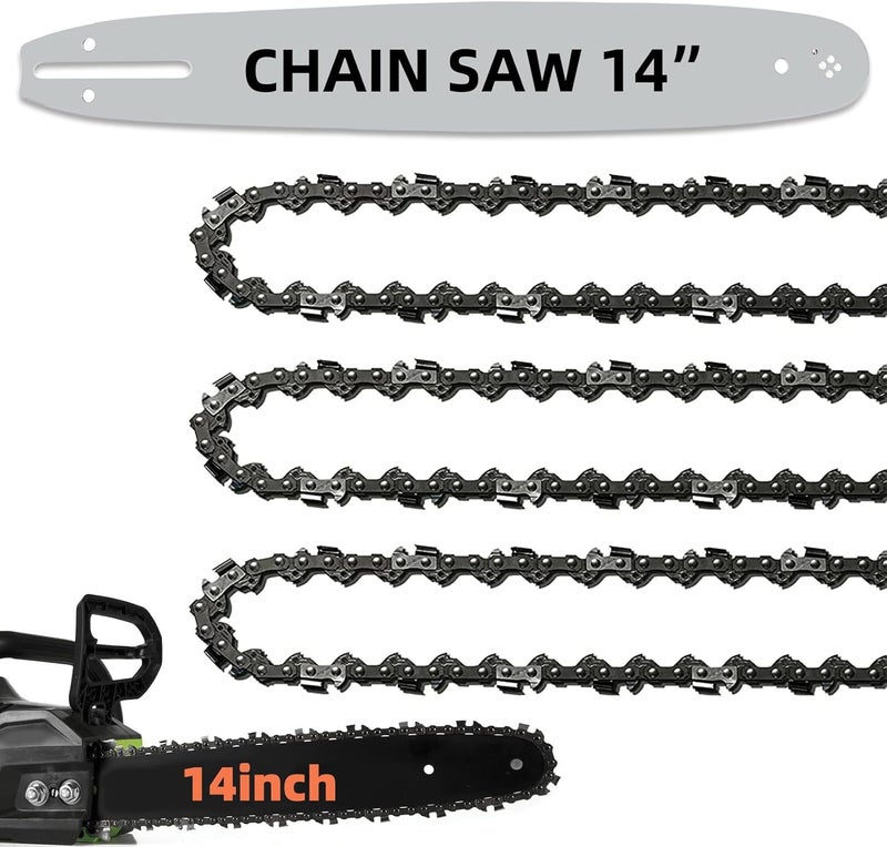 Fifchall 14 Inch Chainsaw Guide Bar and Chain 52 Drive Links, 3/8" LP Pitch, 050" Gauge, 14-Inch Replacement Chainsaw Chains Fits Craftsman, Echo, Poulan, Ryobi (1 Bar+ 3 Chains) - Image 1